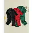 thumbnail image 3 of Spewahor Kids Girl Satin Pajama Set Ruffle Trim Long Sleeve Button-up Tops and Elastic Waist Pants 2 Piece Sleepwear Outfit, 3 of 9
