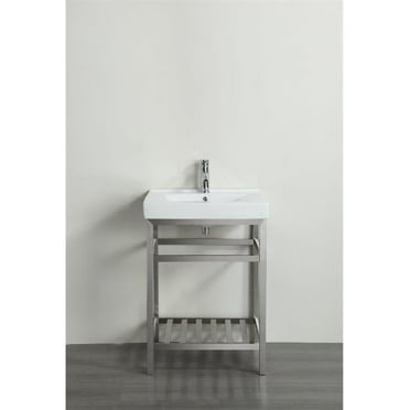 Eviva Stone 24 Inch Bathroom Vanity Stainless Steel with White Integrated Porcelain Top