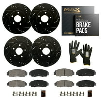 Max Advanced Brakes - Brake Kit for 2014 2015 2016 2017 Nissan Juke Nismo RS Front and Rear Replacement Drilled Slotted Black Coated Disc Brake Rotors and Ceramic Brake Pads