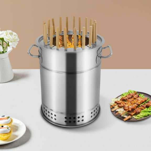 30*34cm 20-Skewer Charcoal Grill Non-magnetic Stainless Steel Portable BBQ for Camping Picnics Parties Beaches