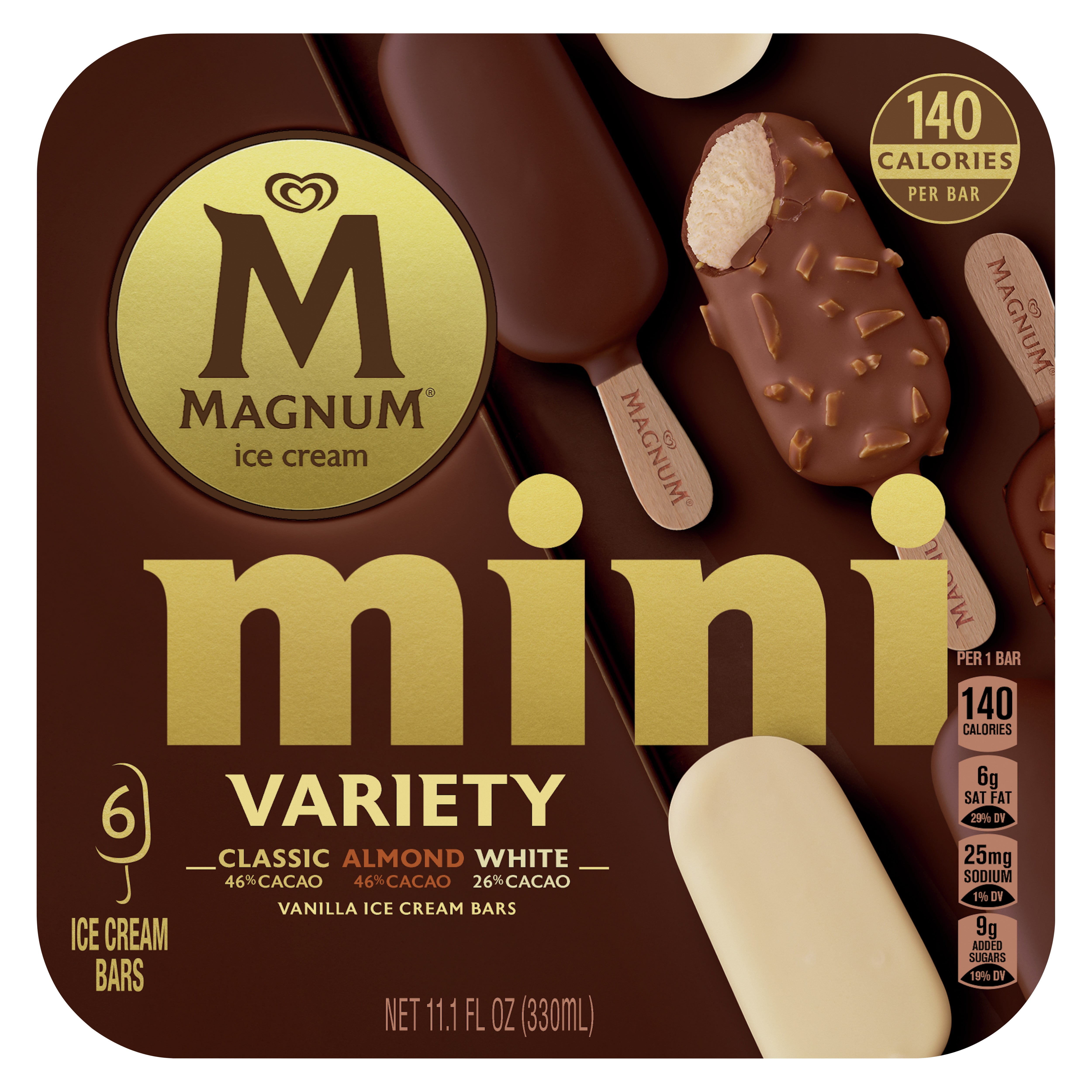 Magnum Mini Creamy Ice Cream Bars Classic Almond White Kosher Milk, 6 Count