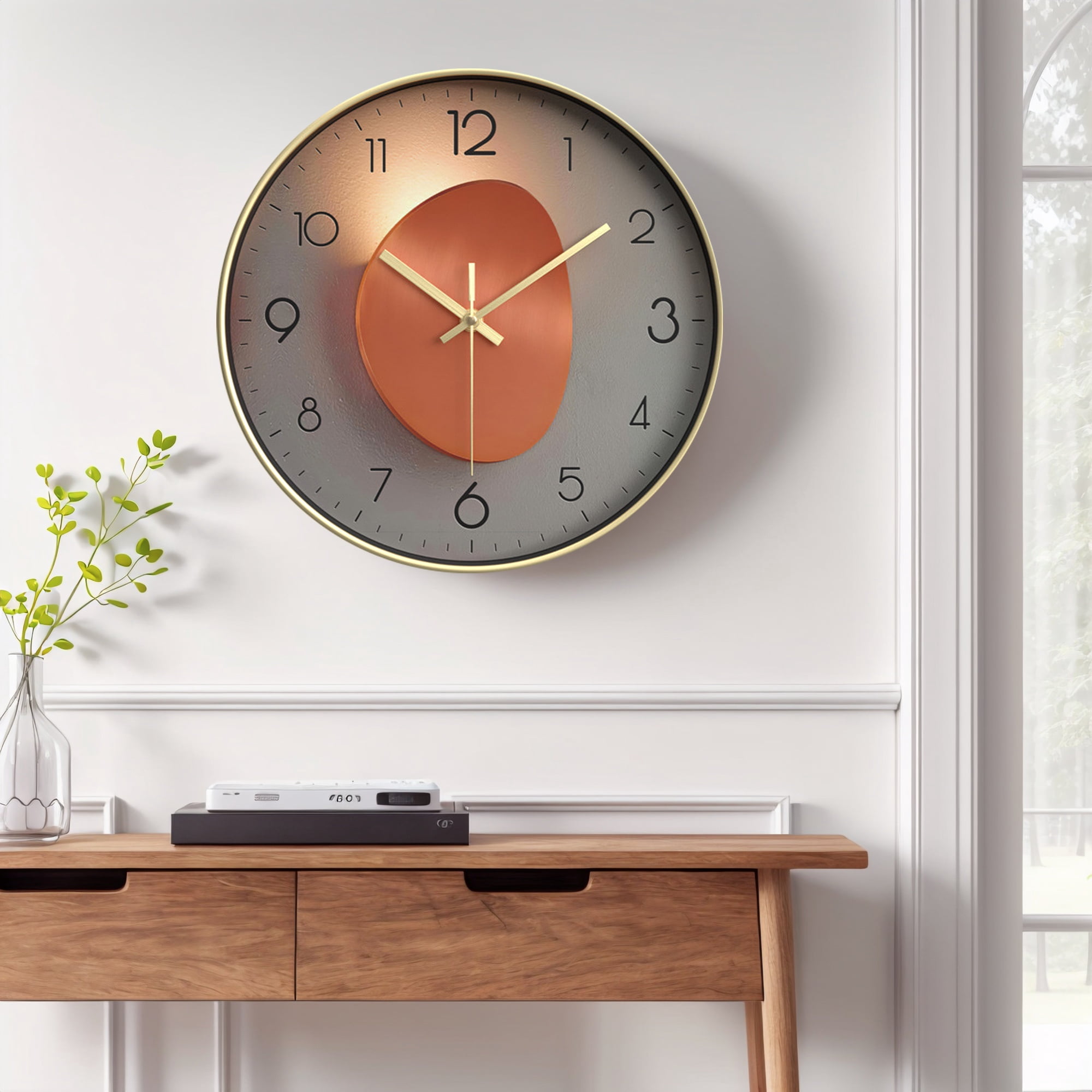 Unique Bargains Silent Non Ticking Battery Operated  Wall Clock Gold Pattern 3