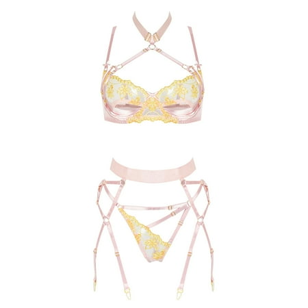 

Vedolay Lingerie For Women Plus Size Womenâs Lingerie Leather Wet Look Bodysuit Lace Up Mesh Patchwork Outfit Halter Neck Hollow Leotard Clubwear Pink L