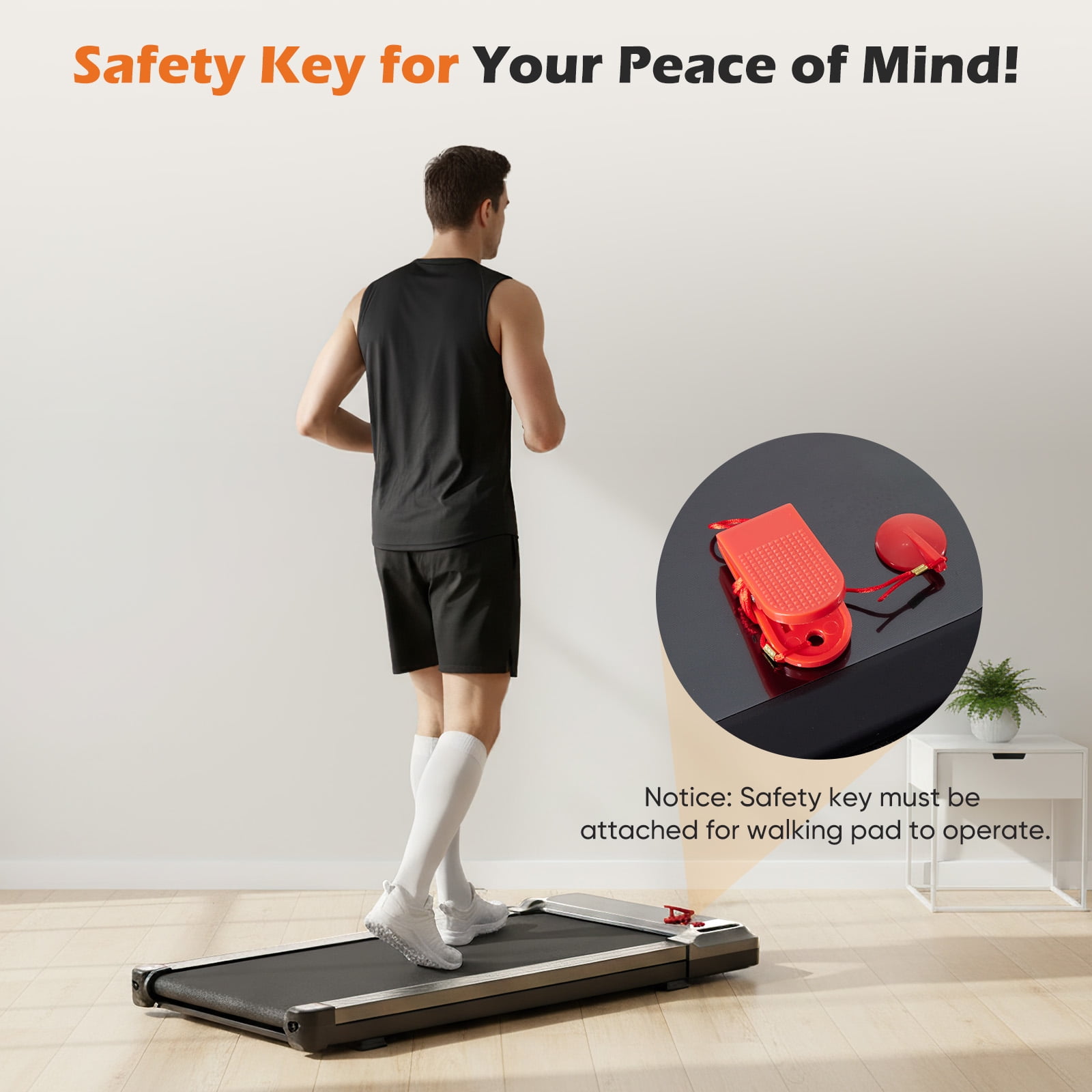 JIOABL Compact Treadmill Under-Desk Walking Pad, Quiet & Portable Exercise Workout Fitness Machine for Home Office Small Spaces, Silver