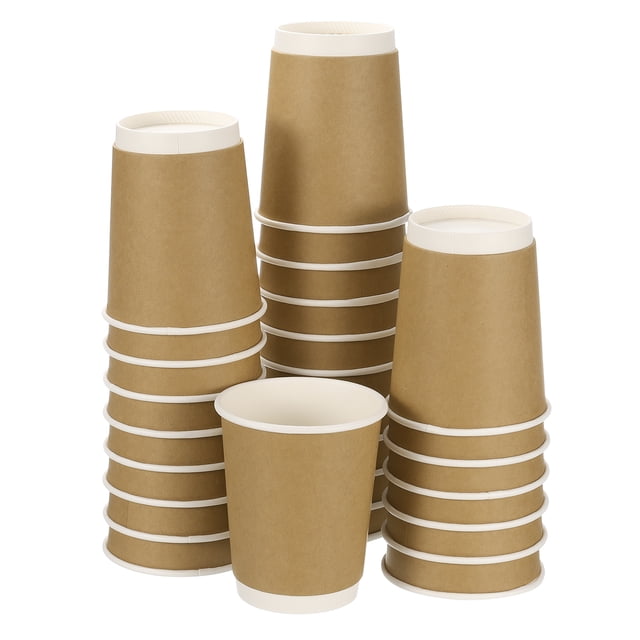 Uxcell Tazas de papel Kraft para café, paquete de 50, 8 oz x 80 mm, tazas desechables de doble capa para agua, leche y jugo