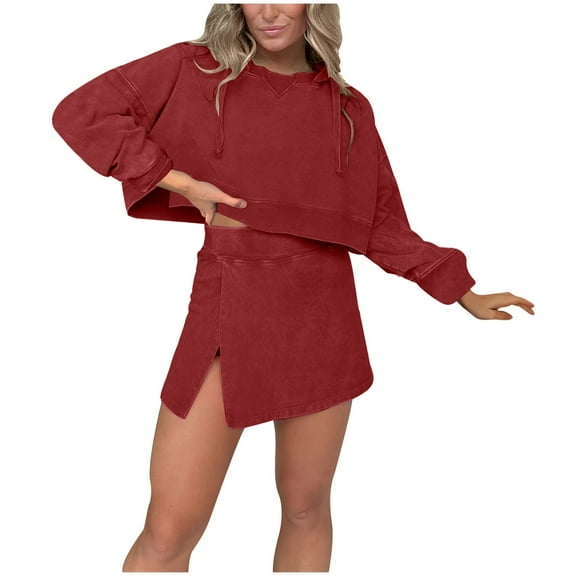 Ltctricy Sweatsuits for Women Set 2 Piece Crewneck Cropped Sweatshirts and Mini Skirts Casual Tracksuit Set