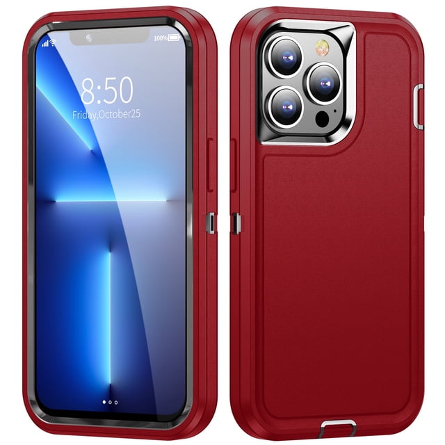 Étui Robuste pour iPhone 16 Pro, Étui Robuste à Trois Couches de Qualité Militaire Antichoc, Résistant aux Rayures, Antidérapant, Protection de l'Objectif de Caméra, Étui Hybride pour iPhone 16 Pro, Rouge