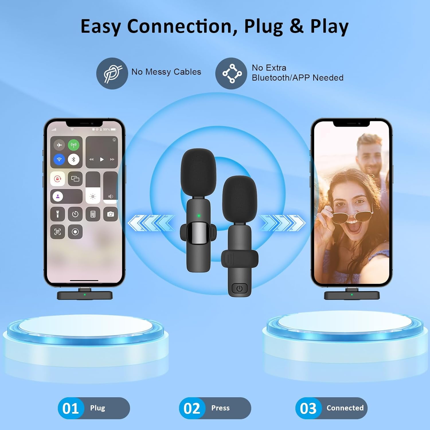NEOYFC for Wireless Lavalier Microphone for iPhone, iPad, Android - Bluetooth Lapel Phone Mic for Video Recording - Mini Clip on Microphones for Tiktok YouTube Podcast Interview