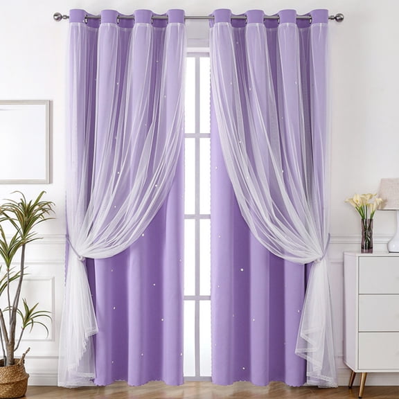OEFNTAC Double Layer Star Lace Blackout Curtains 2 in 1 Sheer with Thermal Insulated Liner Light Blocking Noise Reducing for Bedroom Living Room Home Decor