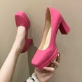 thumbnail image 6 of Lovskoo 2024 Women's Heels Flatform Chunky Block Heels Square Closed Toe Low Heels Dress Shoes Comfortable Wedding Party Office Pumps Shoe Hot Pink, 6 of 8