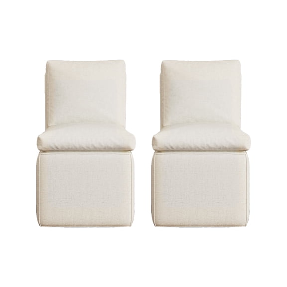 Upholstered Dining Chairs Set of 2, Modern Kitchen Chairs Dinner Chairs with 4 Casters, Linen for Bedroom Reading Room Living Room, Beige