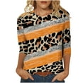 thumbnail image 1 of Pompotops T-shirt Mode Femme Imprimé Léopard Ample Manches 3/4 Col Rond Haut Décontracté Liquidation, 1 of 5