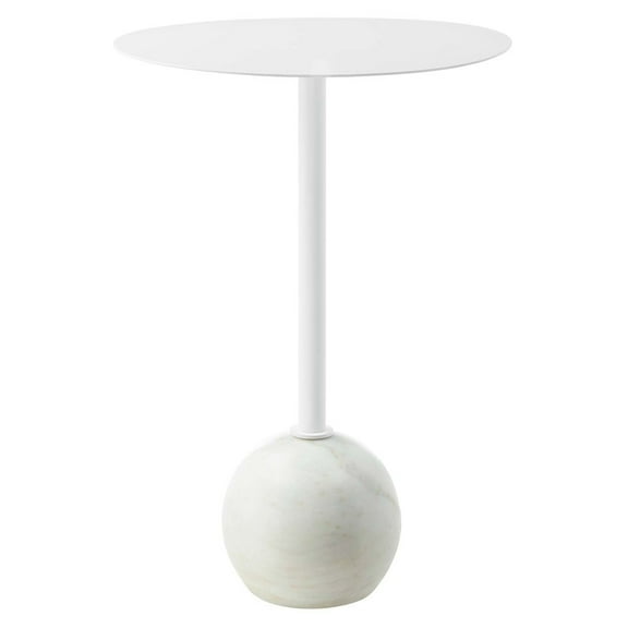 Modway Aliza Round Iron Metal and Marble Side Table in White