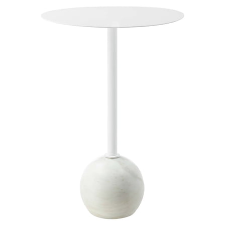 Modway Aliza Round Iron Metal and Marble Side Table in White