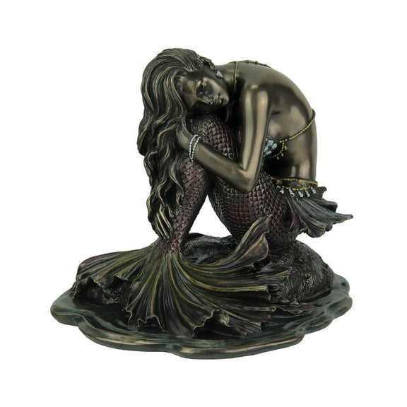 Veronese Design Siren Solitude Mermaid Sitting On Rock Bronze Finish Statue