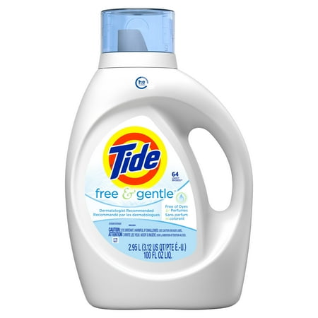 Tide Free & Gentle, HE Turbo Clean Liquid Laundry Detergent 64 loads, 100 fl oz