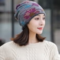 thumbnail image 6 of Autumn Winter Cap Soft Fashion Neck Warm Warmer Print Flower Beanie Velvet Bonnet Women Hat Bib Hats GREY, 6 of 8