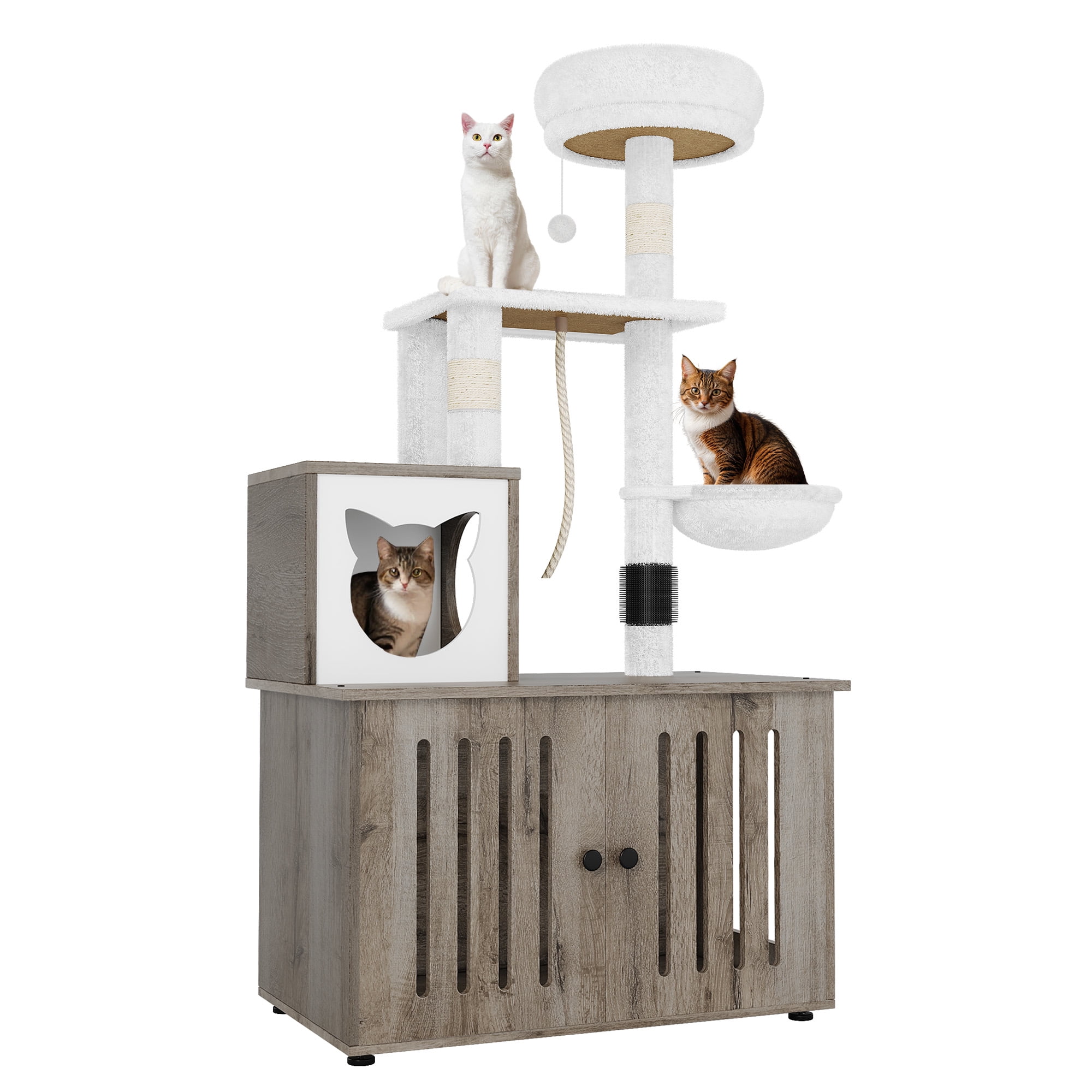 Uforic Cat Tree with Litter Box Enclosure, 2-in-1 Modern Cat Tower Combo, 53.5" Hidden Litter Box Furniture, Gray