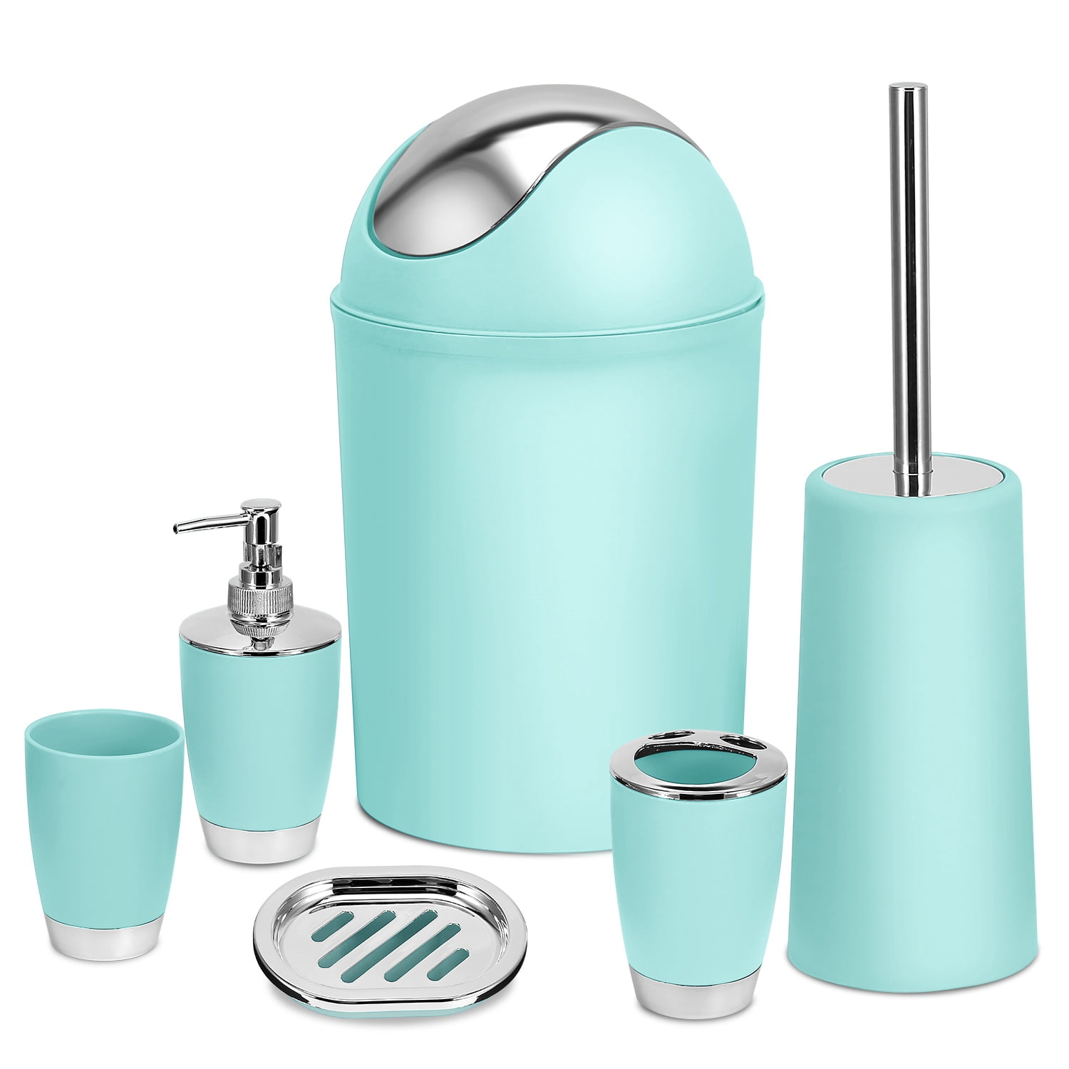 6Pcs Bathroom Accessories Kit Toothbrush Holder Shampoo Storage Bottle Soap Dish 