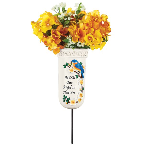 Our Angel in Heaven Memorial Vase Garden Stake For Real or Faux Flowers Bluebird, Cardinal
