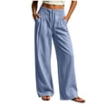 thumbnail image 2 of Guieoi Palazzo Pants for Women Casual Versatile Drawstring Button-Front Straight-Leg Summer Work Trousers Blue XL, 2 of 6
