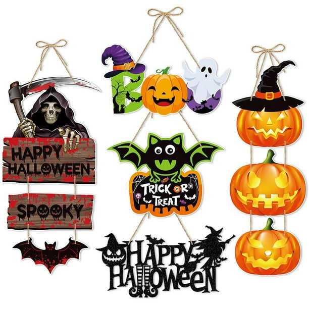KAKOWELY piezas de decoración colgante de Halloween, letrero de puerta con temática de Halloween, diseño de escena de fiesta, accesorio