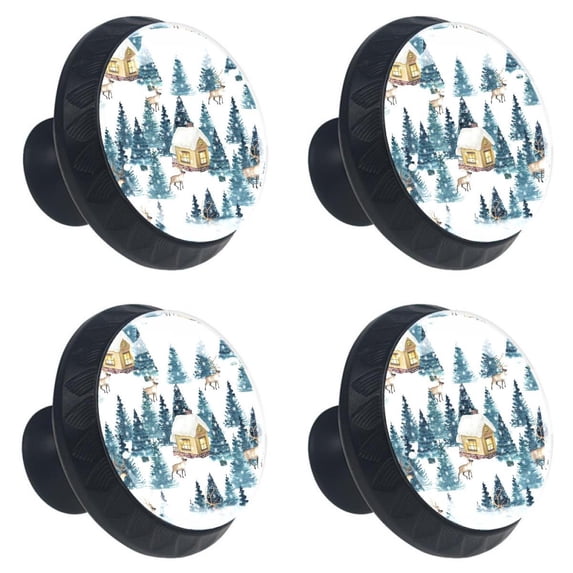 4 Pcs Christmas Knobs for Kitchen Cabinet Cupboard Dresser Bookcase Drawer Pulls Handles Round Home Decor