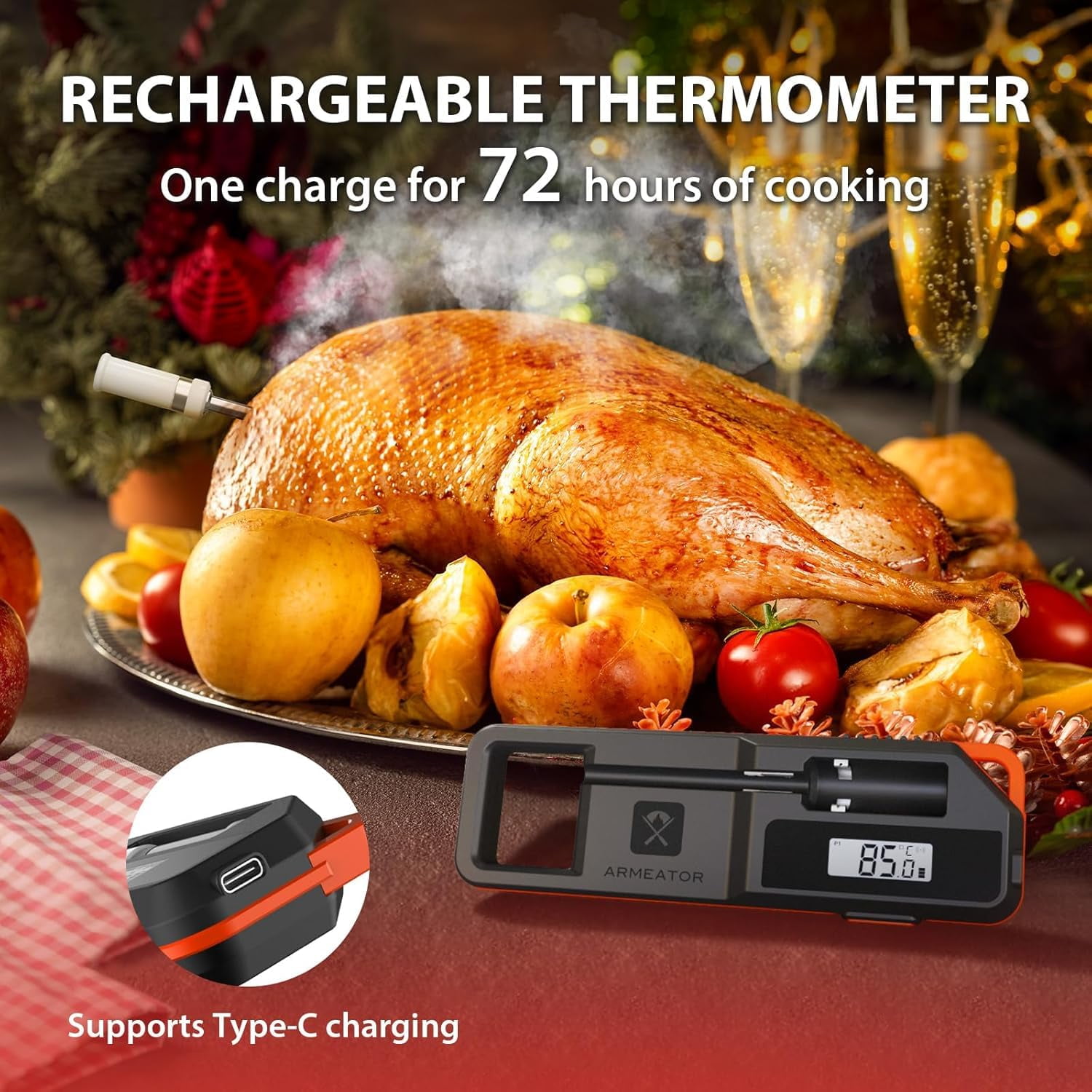 Smart Meat Thermometer with App | Wireless Digital Food Thermometer for Grill BBQ Smoker Air Fryer Oven |  Read Dual Sensor Probe with Bluetooth 5.2