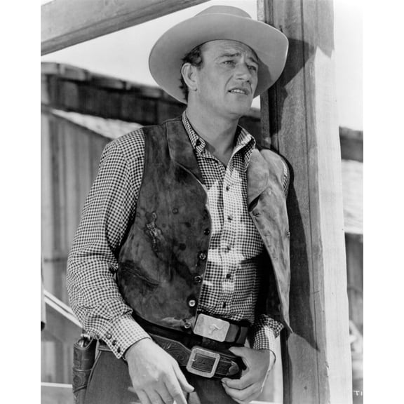 John Wayne iconic western pose in waistcoat wearing gunbelt 4x6 inch photo