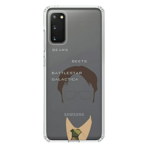 DistinctInk Clear Shockproof Hybrid Case for Galaxy S20 / S20 5G (6.2" Screen) - TPU Bumper, Acrylic Back, Tempered Glass Screen Protector - BEARS BEETS BATTLESTAR GALACTICA