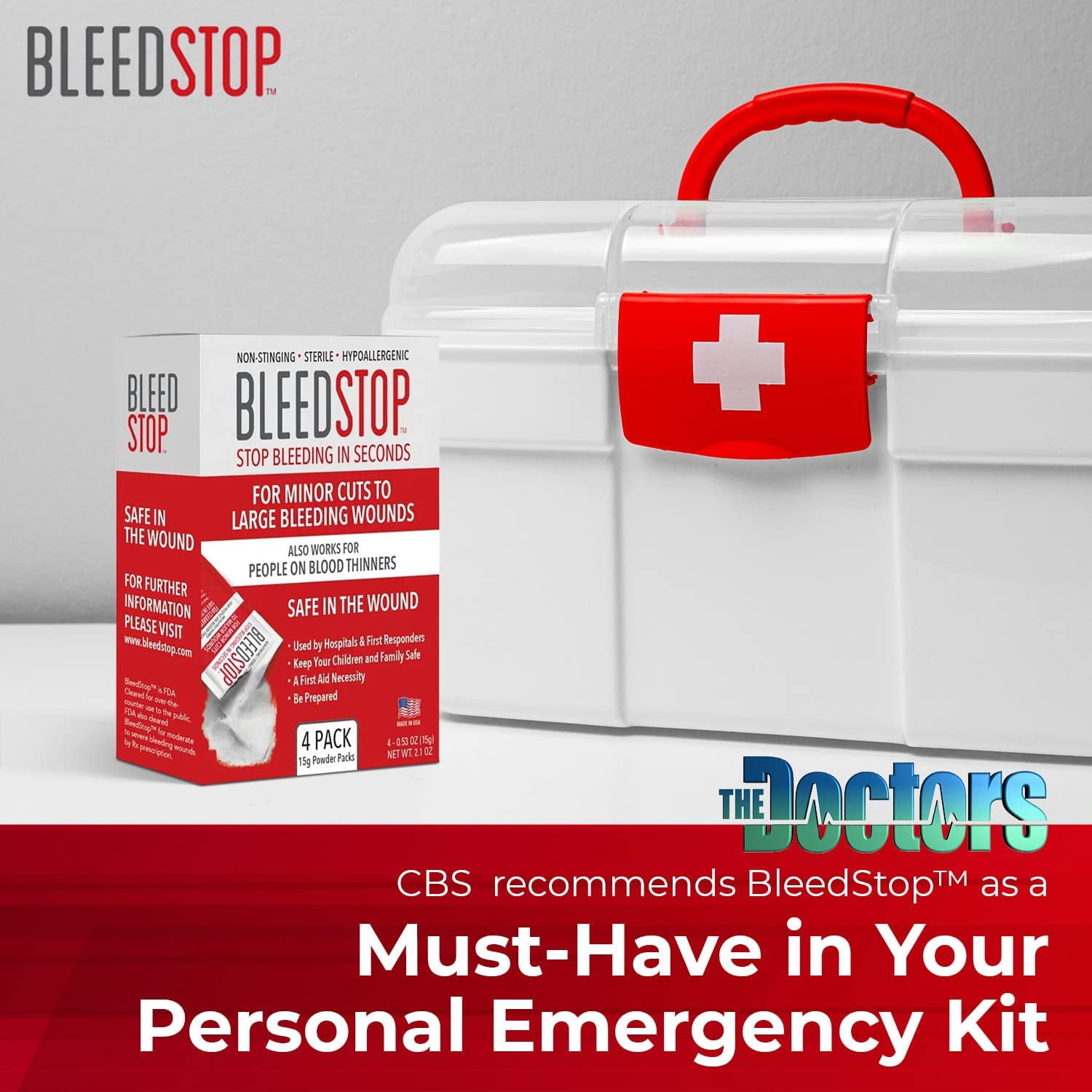 ™ First Aid Powder for Blood Clotting, Trauma Kit, Thinner Patients, Camping Safety, and Survival Equipment Moderate to Severe Bleeding Wounds or Nosebleeds - 4 (15g) Pouches
