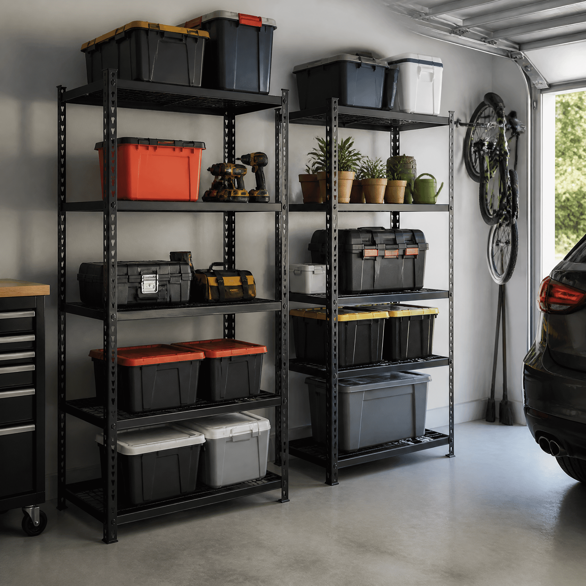 2PCS 5-Tier Storage Shelves set, Heavy-Duty Garage Shelving, Adjustable Shelving Unit, Steel Shelf, Boltless Assembly, for Garage, Shed, Black