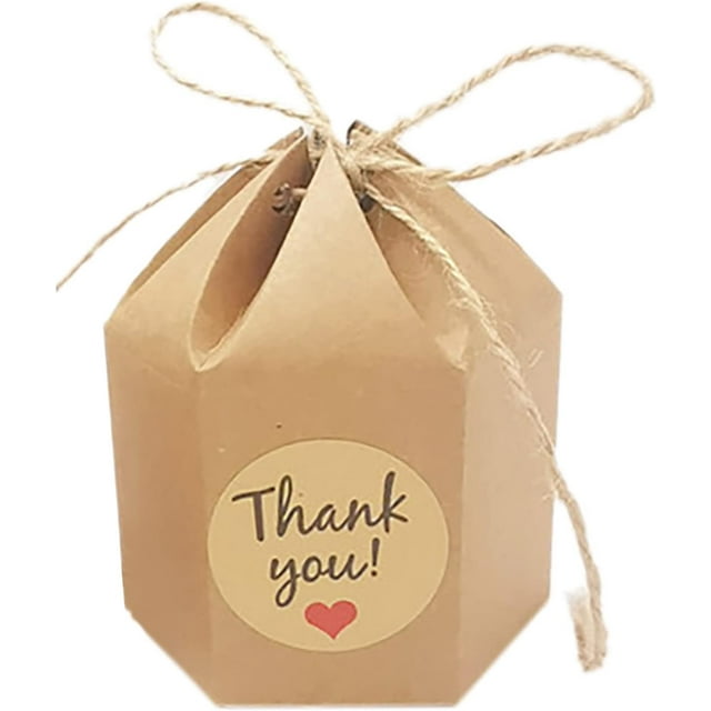YISITIAN 50Pcs Hexagonal Marble Wedding Candy Box for Guests, Elegant Mini Candy with Bow Ribbons Boxes, Baby Shower Birthday Decoration Bridal Favor, MultiPurpose Use, (Brown Paper) CJ919-11359