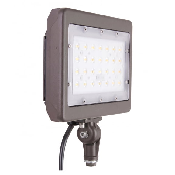 MaxLite Outdoor LED Flood Light, 50W 120-277V, 50W 5000K, Slim Profile, Knuckle Mount, Weather Resistant, Wide Beam, for Garage, Shed, Patio, Bronze