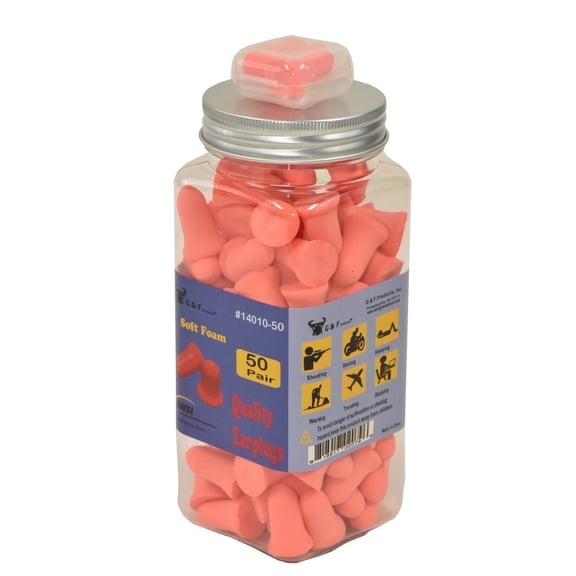 G & F Ear Plugs, 34dB Noise Reduction, 50-Count Pack