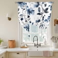 thumbnail image 3 of Spring Floral Tie Up Curtain 63 Inches Long, Dark Blue Flower Green Leaf Watercolor Farmhouse Balloon Style Kitchen Window Curtain Over Sink, Small Window Rod Pocket Curtain 46"x63", 3 of 9