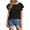 Black, variant on UANWENN Women Casual Round Neck Chiffon Top Double Ruffle Short Sleeve Back Button Blouse Work T Shirts Women Womens Long Sleeve Womens Tech Workout Top Womens Tech Shirts Womens Athletic Wear Raglan