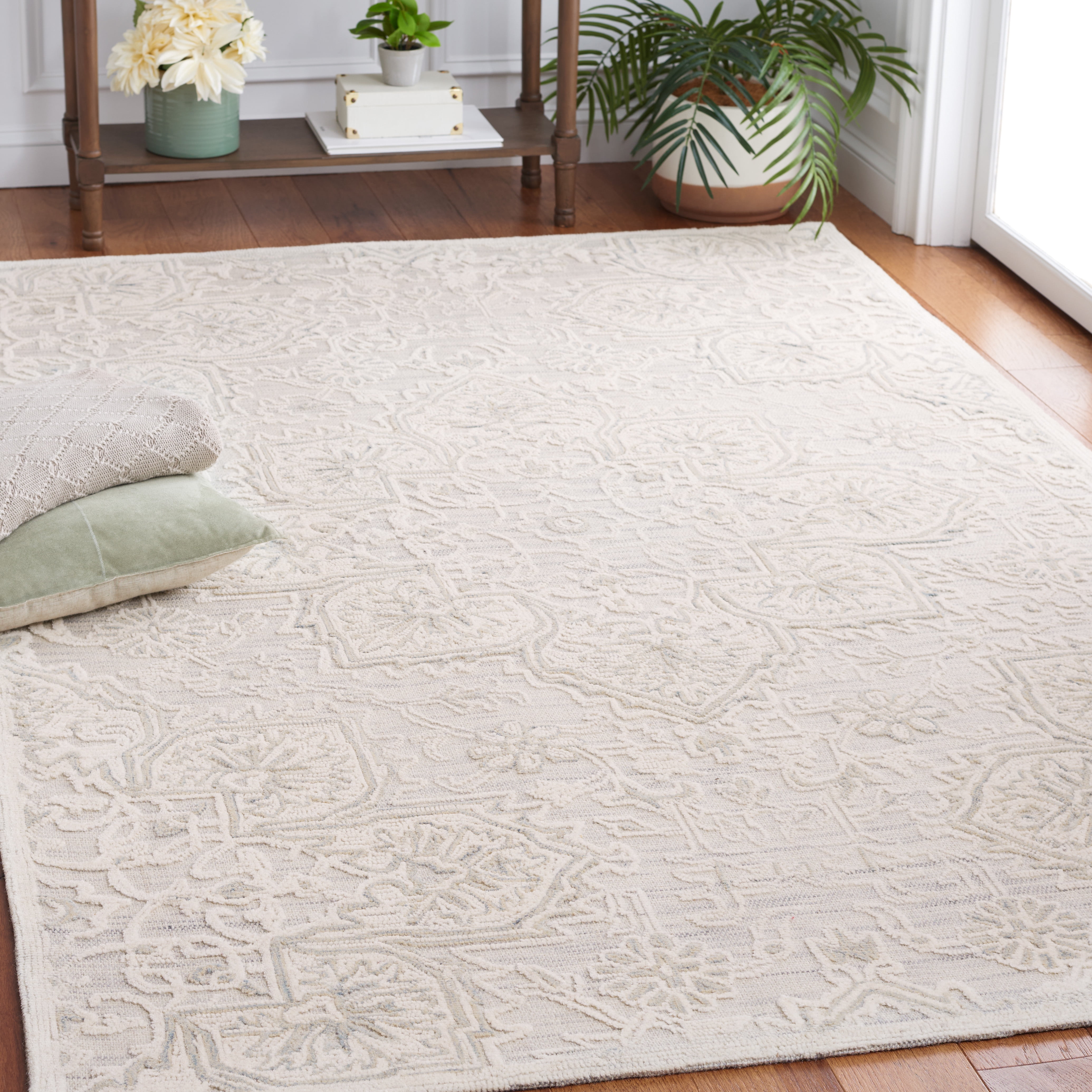 SAFAVIEH Trace Mia Medallion Area Rug, Grey/Ivory, 3' x 5'