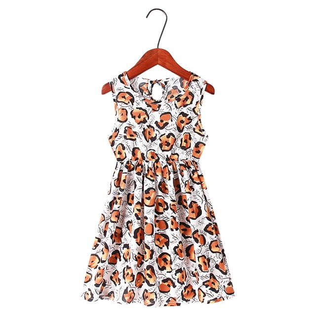 PMVFHDE Vêtements pour Enfants Filles Tout-Petits Enfants Col Rond Été Sans Manches Robe d'Été Décontractée Plage Imprimés Floraux Robe de Fête Filles Robes Blanc,110