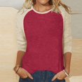 thumbnail image 2 of Delayuji Women Long Sleeve Round Neck Top Solid Color Color Matching Fashion Sleeves Casual T Shirt Red Xl Polyester,Spandex Short Sleeve Shirts for Women, 2 of 7