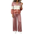 thumbnail image 2 of Yotami Women Tracksuit Set, Color Block Zip Up Sweatshirt And Wide Leg Pants, Casual Fall Matching Outfit With Pockets, 2 of 5