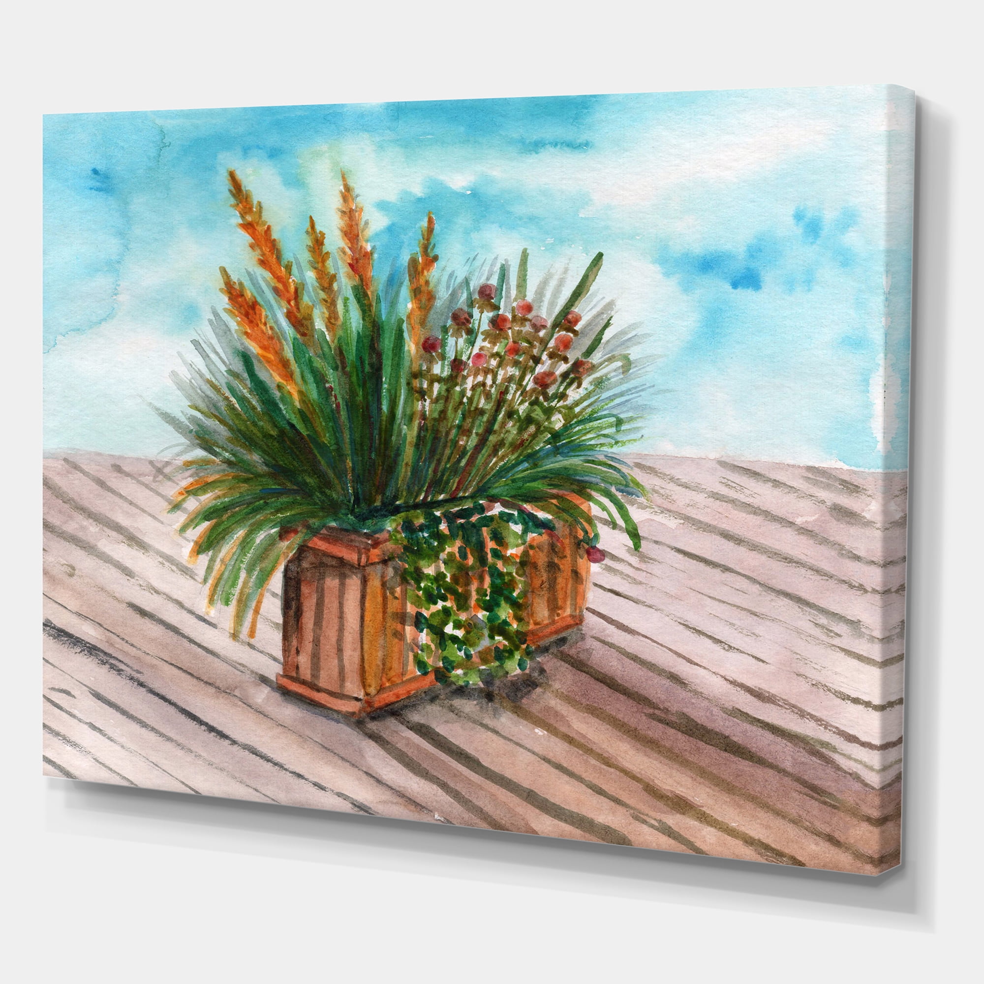 Designart ' Green Stems With Yellow Spikelets of Houseplant ' Traditional Canvas Wall Art Print