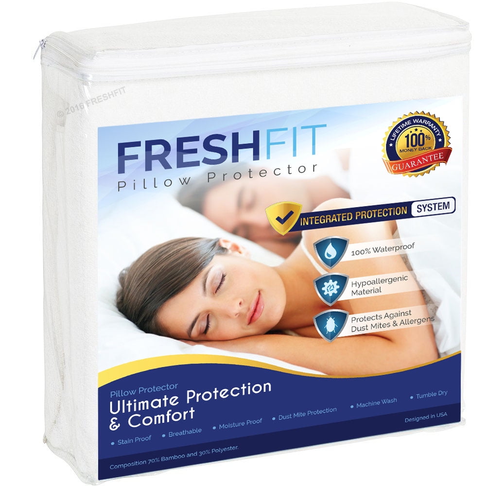 FRESHFIT Premium Waterproof Noiseless Pillow Protector. Comfortable
