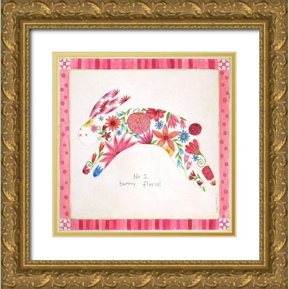Shamp, Cindy 26x26 Gold Ornate Wood Framed with Double Matting Museum Art Print Titled - No. 2 Bunny Floral