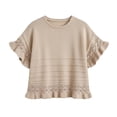 thumbnail image 3 of dazeni Summer Sweaters for Women Ruffle Flare Short Sleeve Knit Crochet Pullover Hollow out Oversized Crewneck Tops Khaki, 3 of 7