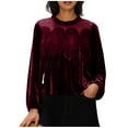 thumbnail image 2 of RKSTN Women's Velvet Long Sleeve Shirts Oversized Crewneck Elegant Velvets Trim Lace T Shirt Pullover Top Womens Casual Solid Plus Size Round Neck Loose Comfy Tee Shirt Velour Holiday Party Blouses, 2 of 10