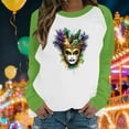 thumbnail image 1 of Xuyuer Mardi Gras Shirts for Women Shirt Funny Mask Graphic Tee Carnival Long Sleeve Shirt V Neck Top, 1 of 6