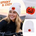thumbnail image 2 of Voska Pumpkin Pattern Knit Hat Halloween Cycling Beanie Warm Breathable Cold Weather Cap for Men Women Fall Winter Outdoor White, 2 of 8