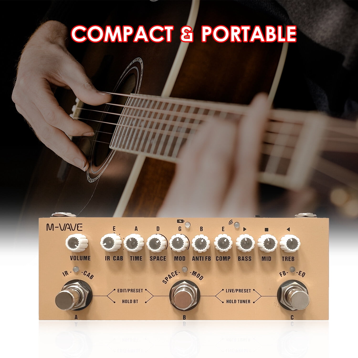 M-VAVE Portable Acoustic Guitar Effect Pedal CUBE AC Multifunctional with Wireless Playback Phone Recording Type-C Audio Interface