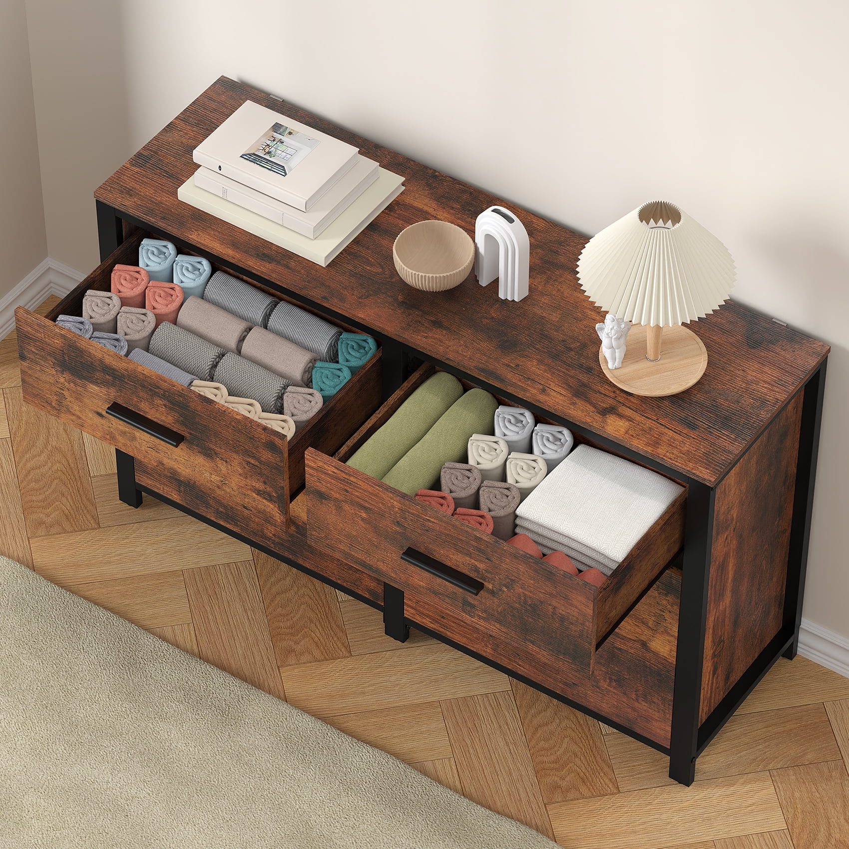 Winkalon Double Dresser with 6 Drawers,Large Chest of Drawers Storage Cabinet for Bedroom Living Room,Brown